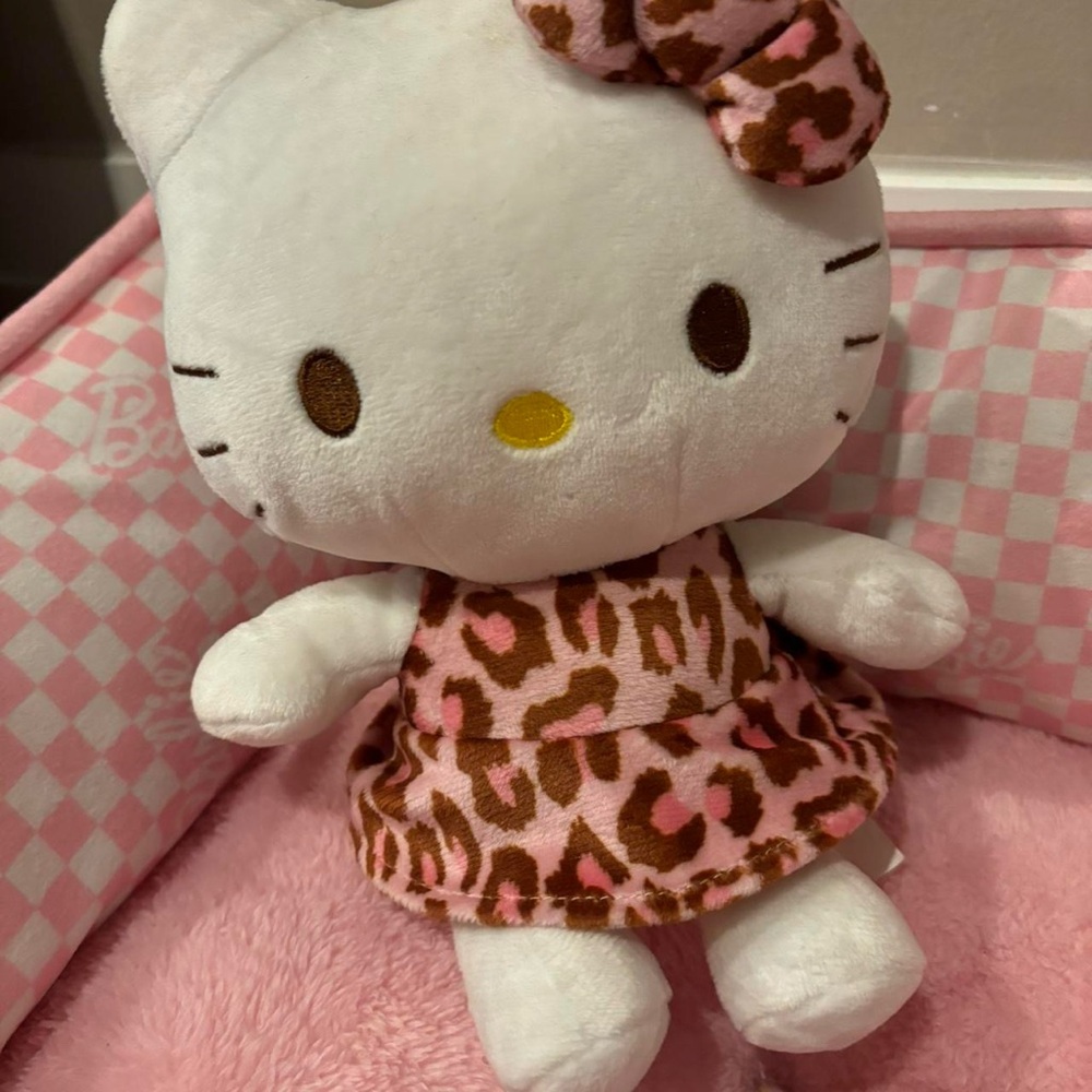 Hello Kitty Plush Toy with Pink Leopard Dress